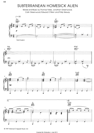 Radiohead Subterranean Homesick Alien score for Piano