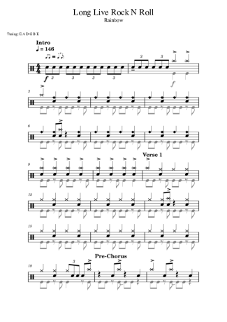 Rainbow Long Live Rock N Roll score for Drums