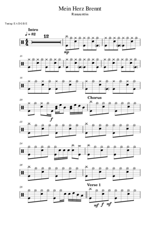 Rammstein Mein Herz Brennt score for Drums