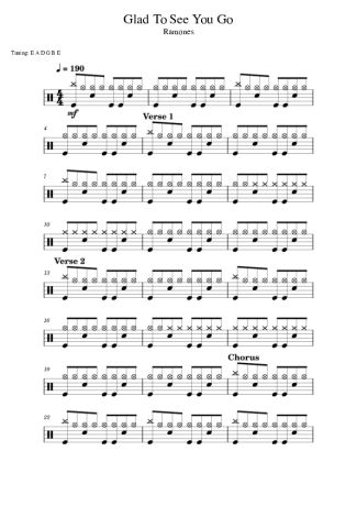 Ramones Glad To See You Go score for Drums