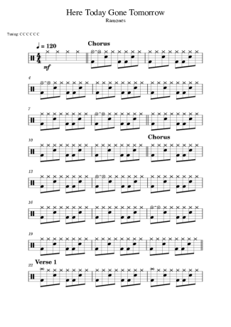 Ramones Here Today Gone Tomorrow score for Drums