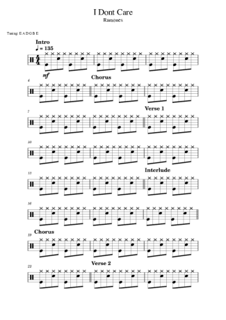 Ramones I Don´t Care score for Drums
