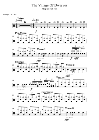 Rhapsody of Fire The Village Of Dwarves score for Drums