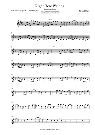 Richard Marx Right Here Waiting score for Clarinet (Bb)