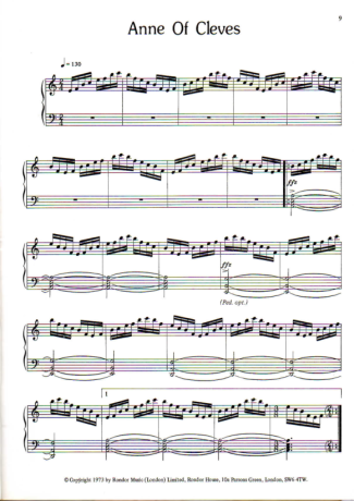Rick Wakeman Anne of Cleves score for Piano