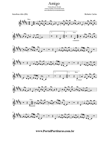 Roberto Carlos Amigo score for Alto Saxophone