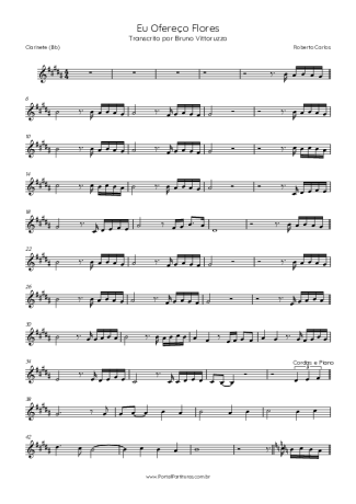 Roberto Carlos Eu Ofereço Flores score for Clarinet (Bb)