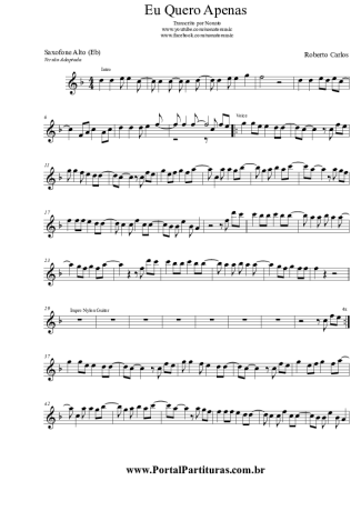 Roberto Carlos Eu Quero Apenas score for Alto Saxophone