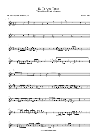 Roberto Carlos Eu Te Amo Tanto score for Clarinet (Bb)