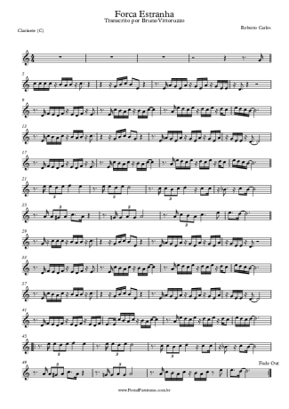 Roberto Carlos Força Estranha score for Clarinet (C)