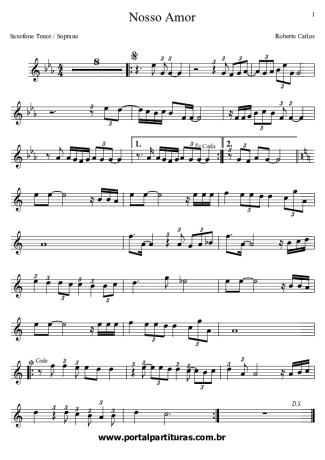 Roberto Carlos Nosso Amor score for Tenor Saxophone Soprano (Bb)