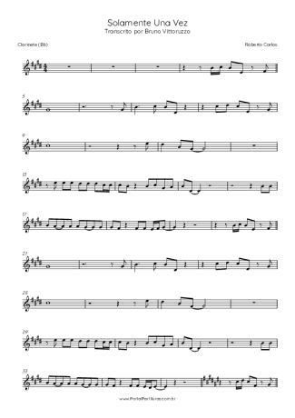 Roberto Carlos Solamente Una Vez score for Clarinet (Bb)