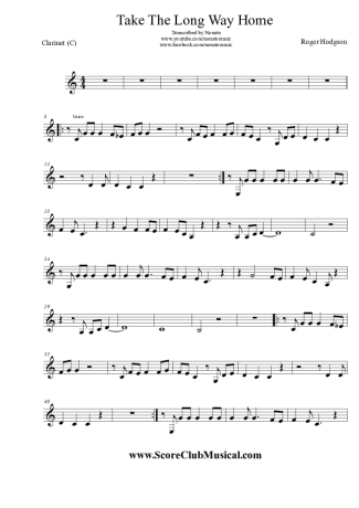 Roger Hodgson Take The Long Way Home score for Clarinet (C)