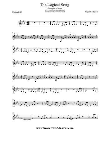 Roger Hodgson The Logical Song score for Clarinet (C)