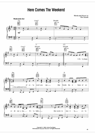 Roxette Here Comes The Weekend score for Piano