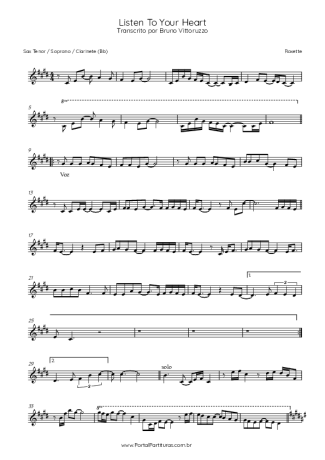 Roxette Listen To Your Heart score for Tenor Saxophone Soprano (Bb)