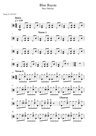 Roy Orbison Blue Bayou score for Drums