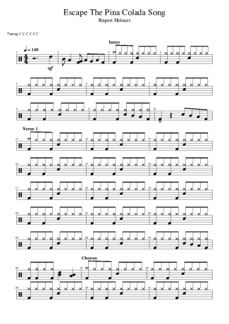 Rupert Holmes Escape The Pina Colada Song score for Drums