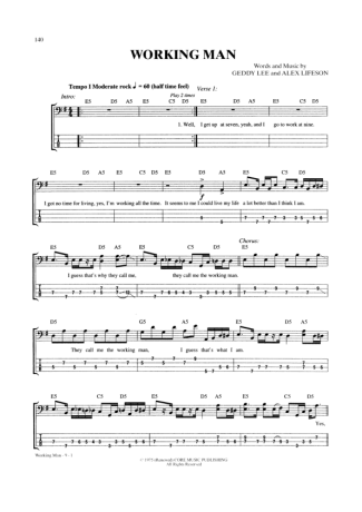Rush Working Man score for Bass