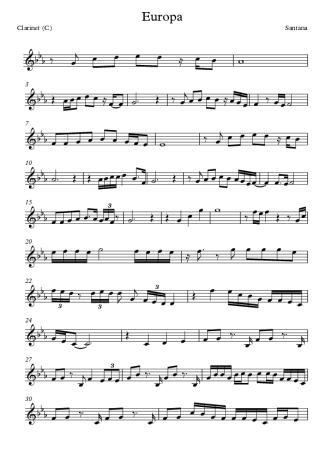 Santana, Michelle Branch Europa score for Clarinet (C)