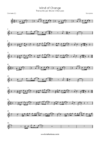 Scorpions Wind Of Change score for Clarinet (C)