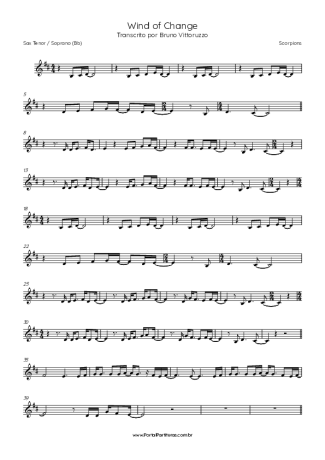 Scorpions Wind Of Change score for Tenor Saxophone Soprano (Bb)