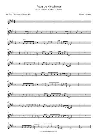 Secos e Molhados Rosa De Hiroshima score for Clarinet (Bb)