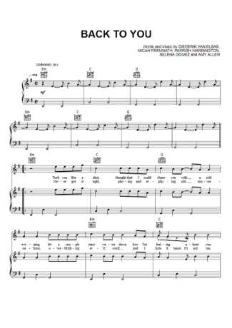 Selena Gomez Back To You score for Piano