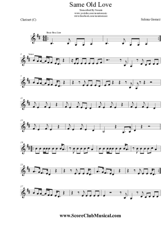 Selena Gomez Same Old  Love score for Clarinet (C)