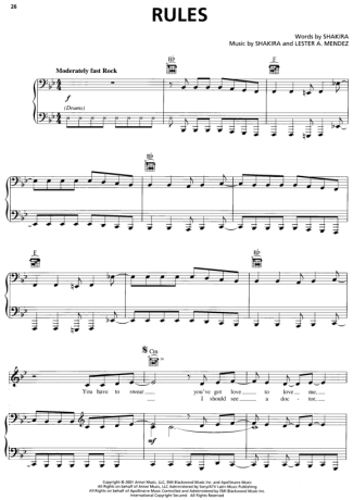 Shakira Rules score for Piano