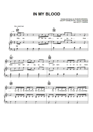 Shawn Mendes In My Blood score for Piano