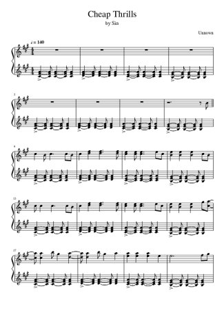 Sia Cheap Thrills score for Piano