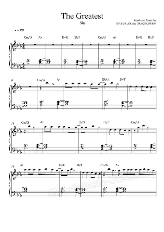 Sia The Greatest score for Piano