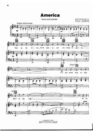 Simon and Garfunkel America score for Piano