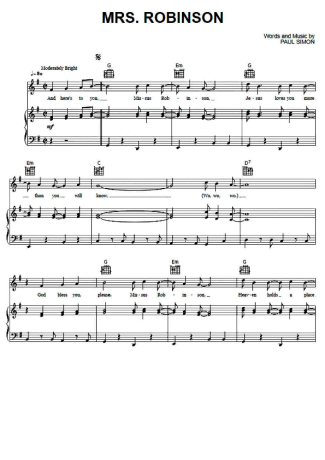 Simon & Garfunkel Mrs. Robinson score for Piano