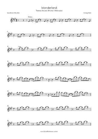 Simply Red Wonderland score for Alto Saxophone
