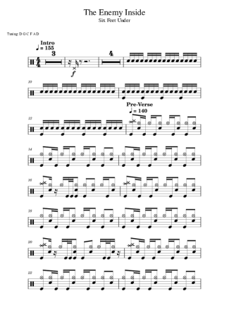 Six Feet Under The Enemy Inside score for Drums