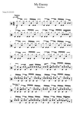 Skid Row My Enemy score for Drums