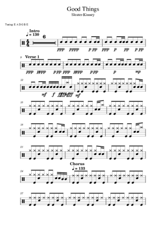 Sleater Kinney Good Things score for Drums