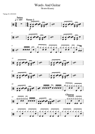 Sleater Kinney Words And Guitar score for Drums