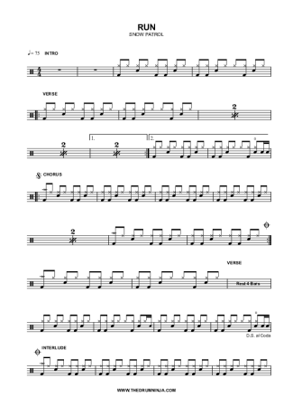 Snow Patrol Run score for Drums