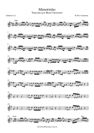 Só Pra Contrariar Mineirinho score for Clarinet (C)