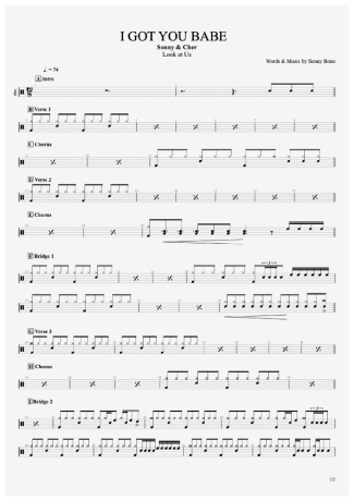 Sonny and Cher I Got You Babe score for Drums