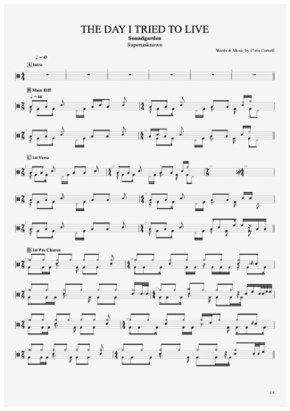 Soundgarden The Day I Tried To Live score for Drums
