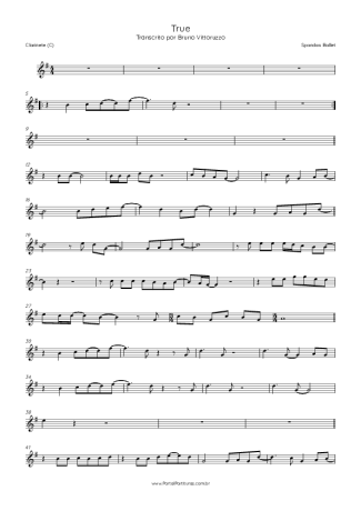Spandau Ballet True score for Clarinet (C)