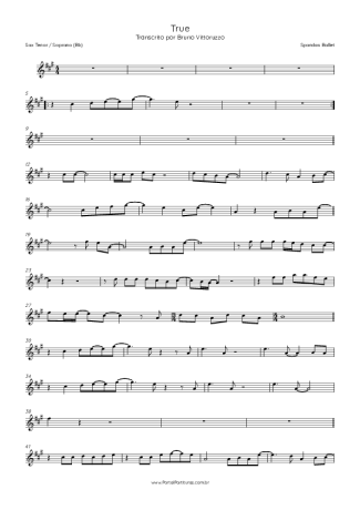 Spandau Ballet True score for Tenor Saxophone Soprano (Bb)