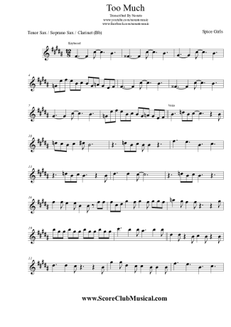 Spice Girls Too Much score for Tenor Saxophone Soprano (Bb)