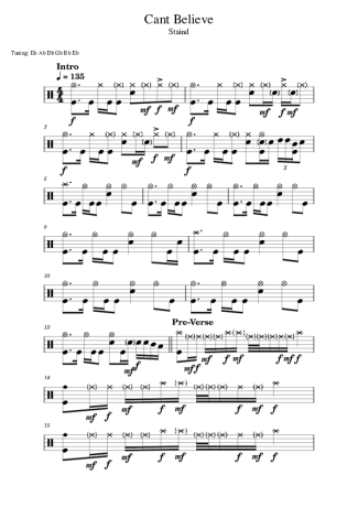 Staind Can´t Believe score for Drums