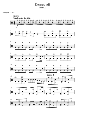 Static X Destroy All score for Drums