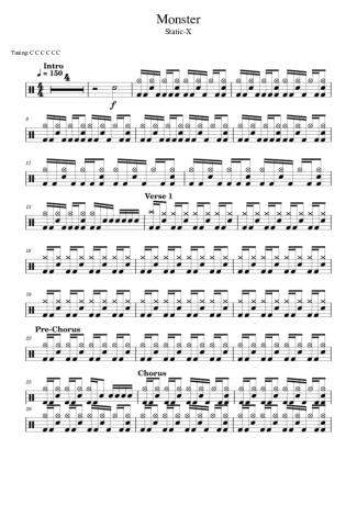Static X Monster score for Drums